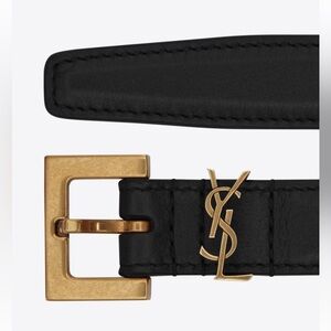 SAINT LAURENT YSL CASSANDRE THIN BELT IN SMOOTH LEATHER BLACK Size 80
